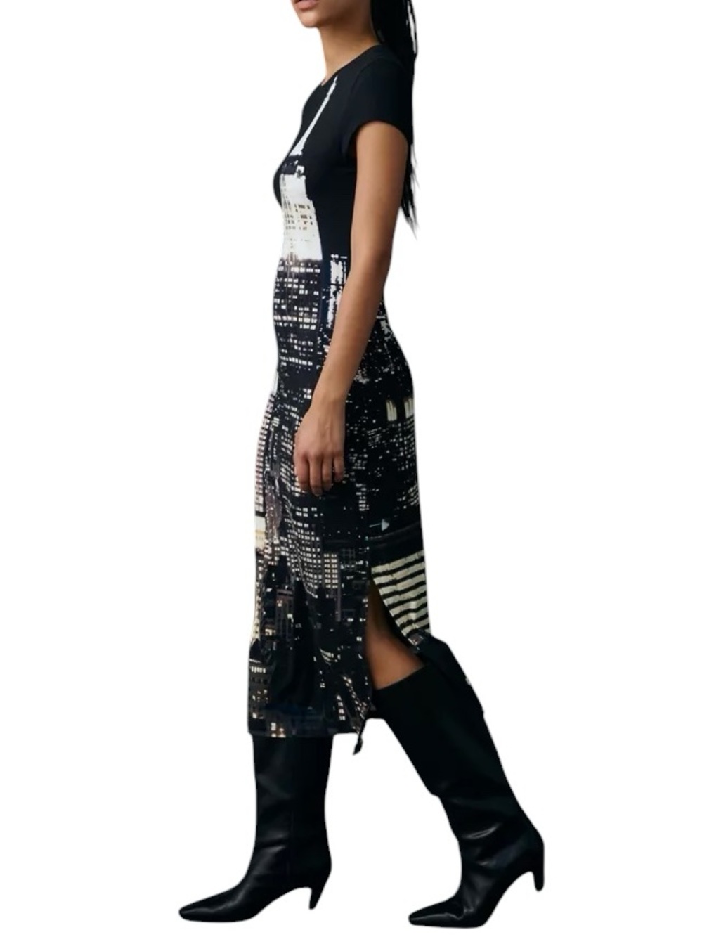 Tyler Mcgillivary Black Cityscape Maxi Dress with Side Slit